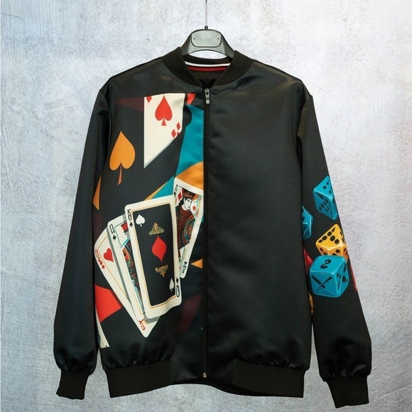 Jackets & Blazers - Costum unisex satin velvet Black Graphic Bomber Jacket